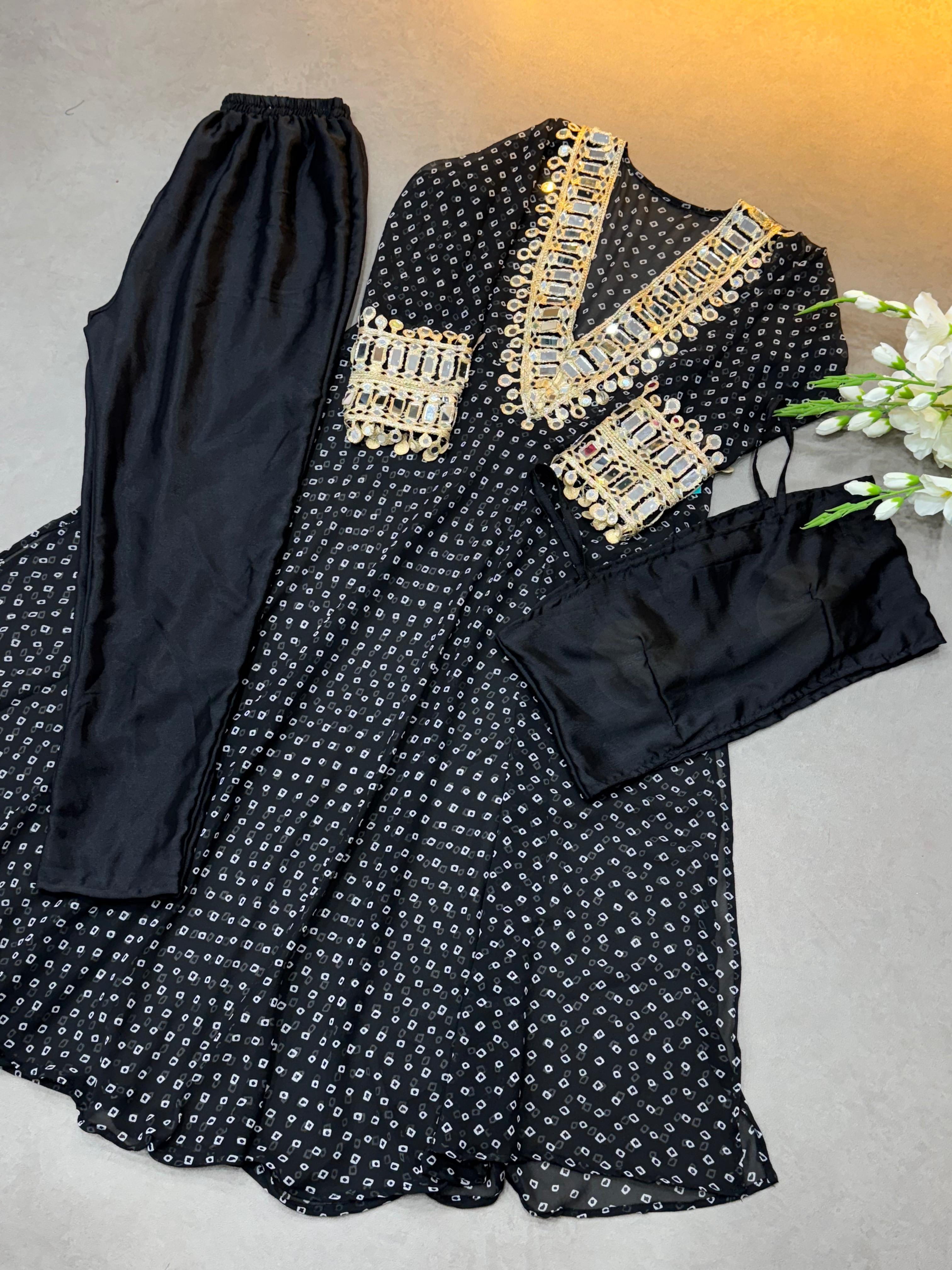 Maverick Fusion Mirror Handwork Neck Indo Kurti Set